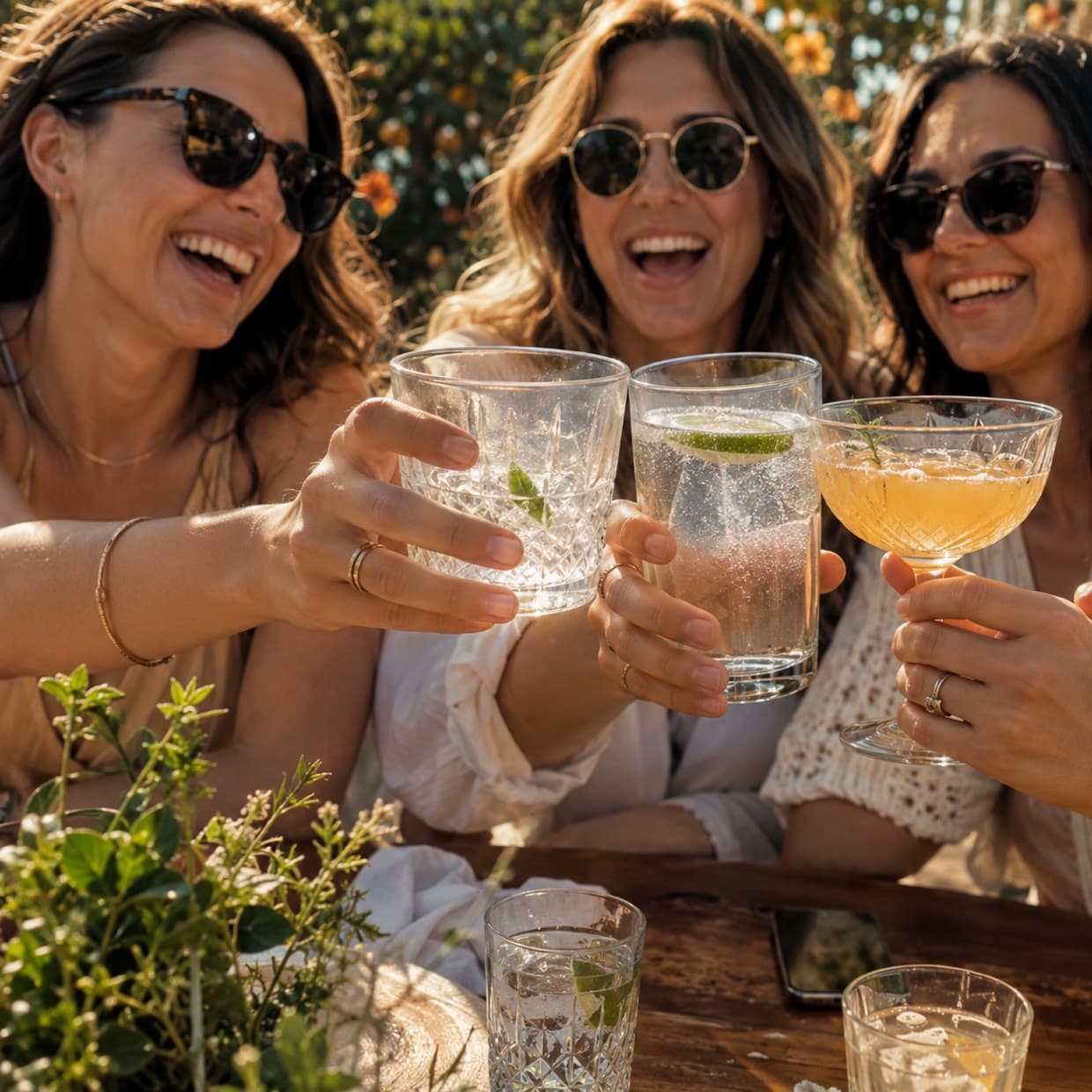 Friends raising their glasses together at a party